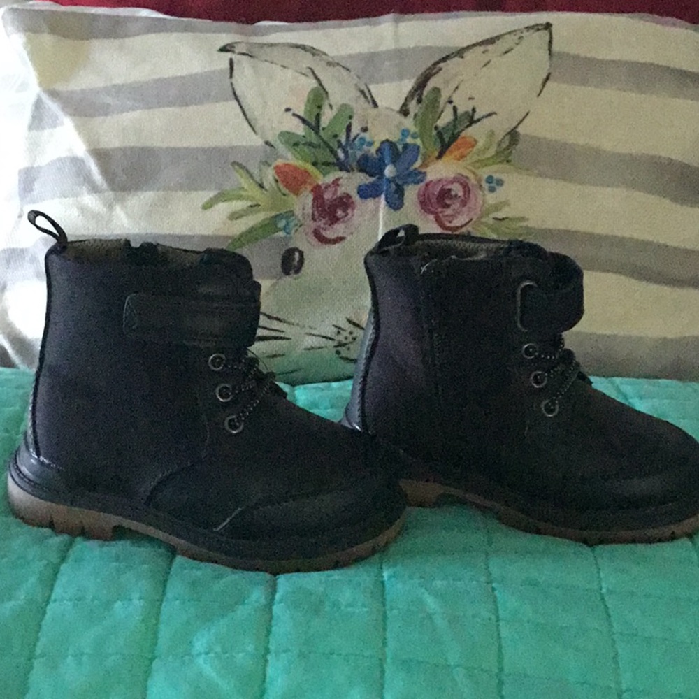 Kids Black Lace-Up Ankle Boots with Side Strap - Unbranded